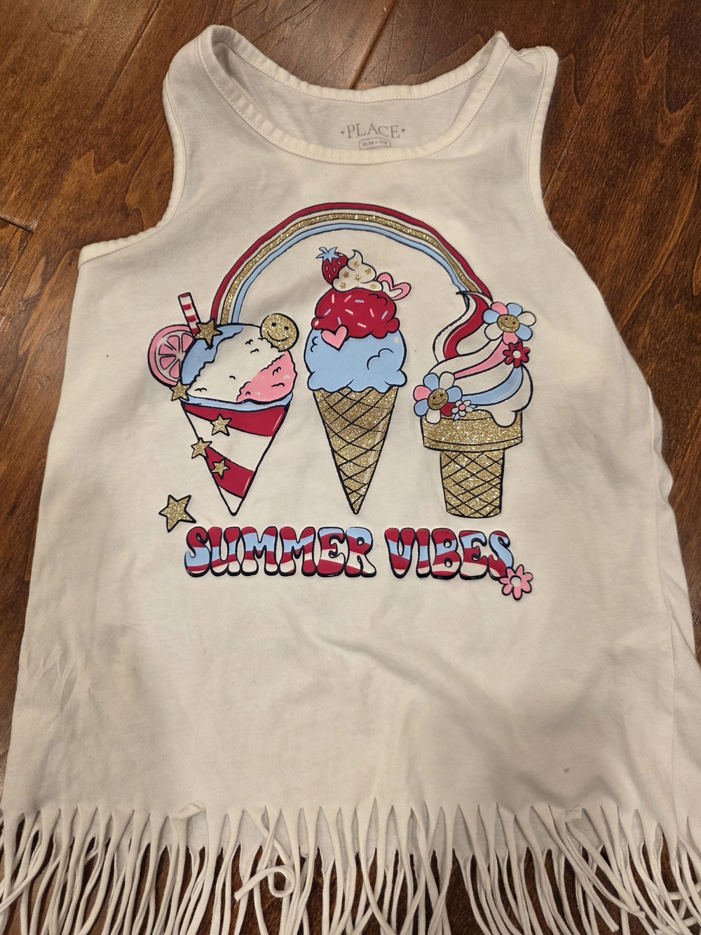 The Children's Place White "Summer Vibes" Fringe Tank Top NWOT Medium 7/8